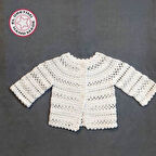 Uretti - Talia 8659 2842 El Örgüsü Koton İp Kız Çocuk Beyaz Hırka - 9 / 12 Ay