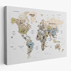 Harita Sepeti Dünya Haritası Dekoratif Kanvas Tablo Son Derece Detaylı ve Eğitici 1584