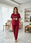KADIN BORDO BRUNCH PİJAMA TAKIMI