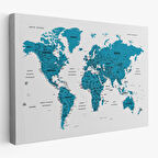 Harita Sepeti Türkçe Dünya Haritası Dekoratif Kanvas Tablo Son Derece Detaylı 1609