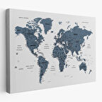 Harita Sepeti Türkçe Dünya Haritası Dekoratif Kanvas Tablo Son Derece Detaylı 1615