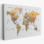 Harita Sepeti Türkçe Dünya Haritası Dekoratif Kanvas Tablo Son Derece Detaylı 1621