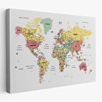 Harita Sepeti Türkçe Dünya Haritası Dekoratif Kanvas Tablo Son Derece Detaylı 1626
