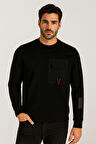 Erkek Sweatshirt Siyah Ön Cep Detaylı Relaxed Fit Double Face Crewneck NCS JEANS 1640