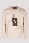 Erkek Sweatshirt Bej Relaxed Fit Double Face N Aplike Sargı Nakış Logo Detaylı Crewneck NCS JEANS 1649