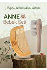 Ma'Vessa %100 Doğal Keçi Kılı Bebek Konak Saç Fırçası ve Doğal Ahşap Tarak 2'li Anne Bebek Seti