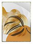 Shop365 Altın Gold Renkli Yapraklar ve Şekiller Modern Tablo Çerçeveli P-002516