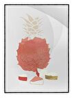 Shop365 Meyveler Altın Gold Pembe Modern İllüstrasyon Tablo Çerçeveli P-003616