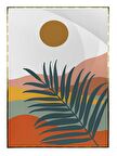 Shop365 Doğa Ay ve Güneş Palmiye Dağ Kum İllüstrasyon Tablo Çerçeveli P-003920