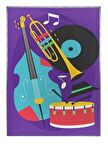 Shop365 Keman Klarnet Bas Davul Müzik Aletleri Mor Canlı Renkler Modern Tablo Çerçeveli P-004234