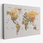Harita Sepeti Detaylı Dünya Haritası Dekoratif Renkli Zeminli Kanvas Tablo 1676