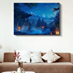 Gece Kaplıcası - Yıldızlı Gökyüzü Anime Kanvas Tablo