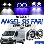 Peugeot Boxer Uyumlu Üniversal Mercekli Angel Sis Farı Metal Su Geçirmez 76 mm Mavi Halkalı Gündüz Farı Angel Eyes 2 Adet