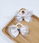 Fiyonklu Taşlı Beyaz Lastikli Çocuk Toka Set