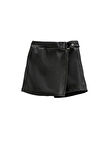 Deri Görünümlü Çocuk Şort Etek