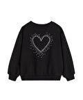 Önü Taşlı Kalpli Kız Çocuk Sweatshirt