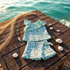 Palmiye Desenli Kız Çocuk Şort Etekli Takım