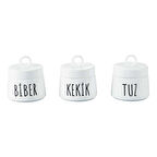 Porselen 3lü Baharatlık Vakum Kapaklı Hava Almaz