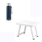 Çelik Termos 750 ML Lacivert Renk ve Katlanır Plastik Sehpa