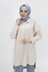 CYLN10441 PUANE AEROBİN KUMAŞ JAKARLI VE YAKASI FERMUAR DETAYLI TESETTÜR TUNİK