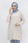 CYLN10442 PUANE AEROBİN KUMAŞ JAKAR DESENLİ BELİ LASTİKLİ TESETTÜR TUNİK