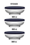 Feyzade Tokyo Saklama Kabı Seti 3'lü (880CC X 3 ADET) Lacivert Kapaklı