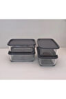Büyük Saklama Kabı Cam Kahvaltılık 4 Lü - Saklama Seti 1170 Cc.gri