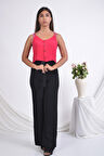 SORALLİNE KADIN PANTOLON YAZLIK TAM  BEL LASTİKLİ BOL PAÇA 1697 AEROBİN KUMAŞ SIYAH