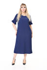 Yazlık Kısa Kol Esnek Büyük Beden Lacivert Elbise 16D-2659