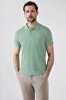 Regular Fit Açık Yeşil Pike Dokulu %100 Pamuk Kıvrılmaz Polo Yaka Nakışlı T-shirt 4HC14ORT51000