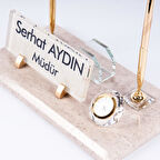 Grand Krem Mermer İsimlik Ofis Masaüstü İsimliği Lüks Set Lüks Mermer Masa İsimliği