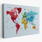 Harita Sepeti Detaylı Dünya Haritası Dekoratif Renkli Zeminli Kanvas Tablo 1700
