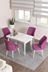 Rovena Lera Beyaz Mermer 70x110 Sabit Mdf Yemek Odası Takımı 4 Adet Sandalye