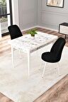 Rovena Duru Beyaz Mermer 70x110 Sabit Mdf Yemek Odası Takımı 2 Adet Sandalye
