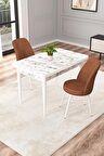 Rovena Duru Beyaz Mermer 70x110 Sabit Mdf Yemek Odası Takımı 2 Adet Sandalye