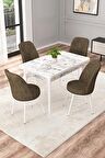 Rovena Duru Beyaz Mermer 70x110 Sabit Mdf Yemek Odası Takımı 4 Adet Sandalye