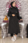 Yazı Detaylı Kapşonlu Mont Siyah 15900