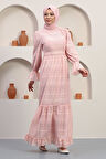 İnci Detaylı Dantel Abiye Pudra 12239