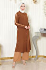 Arma Detaylı Düğmeli Takım Kahverengi 19197