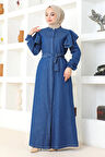 Omuzu Fırfırlı Düğmeli Ferace Koyu Mavi 19204