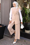 Kemerli Yelek Pantolon Takım Bej 19250