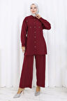 Minimal Taşlı Takım Bordo 19367