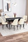 Rovena Bade Siyah Mermer 70x114 Açılabilir Mdf Yemek Odası Takımı 6 Adet Sandalye