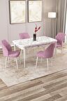 Rovena Lora Beyaz Mermer 70x114 Açılabilir Mdf Yemek Odası Takımı 4 Adet Sandalye