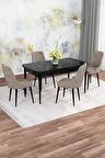 Rovena Rose  Siyah Mermer 70x114 Açılabilir Mdf Mutfak Masası Takımı 4 Adet Sandalye