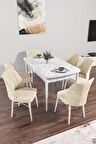 Rovena Alto Beyaz Mermer 70x114 Açılabilir Suntalam Yemek Odası Takımı 6 Adet Sandalye