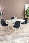 Rovena Amber Beyaz Mermer 70x114 Açılabilir Mdf Mutfak Masası Takımı 4 Adet Sandalye