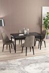 Rovena Amber Siyah Mermer 70x114 Açılabilir Mdf Mutfak Masası Takımı 4 Adet Sandalye
