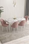 Rovena Talia Beyaz Mermer 70x114 Açılabilir Mdf Mutfak Masası Takımı 4 Adet Sandalye