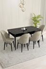 Rovena Liora Siyah Mermer 70x114 Açılabilir Mdf Mutfak Masası Takımı 4 Adet Sandalye